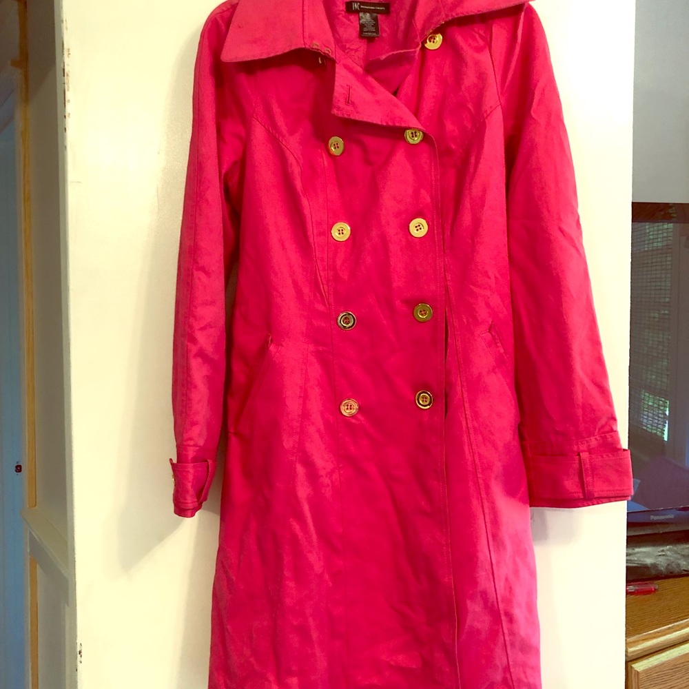 INC Pink Trench Coat Medium Gold Buttons